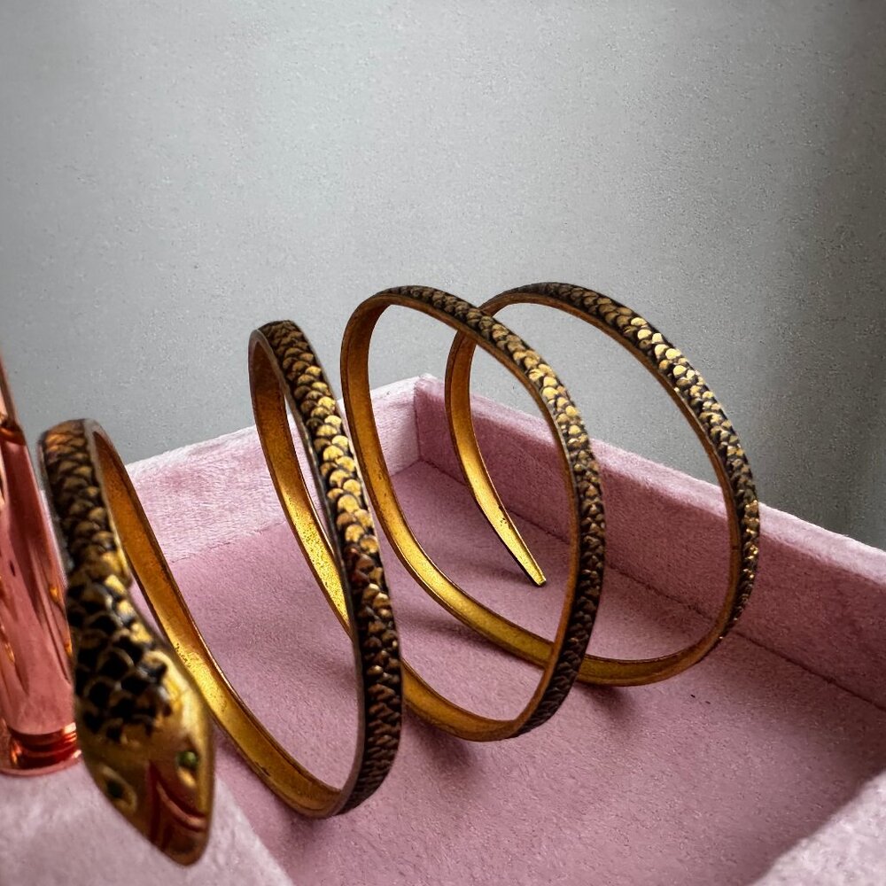 Vintage Gold Tone Spain Adjustable Snake Bracelet Arm Cuff Wrap